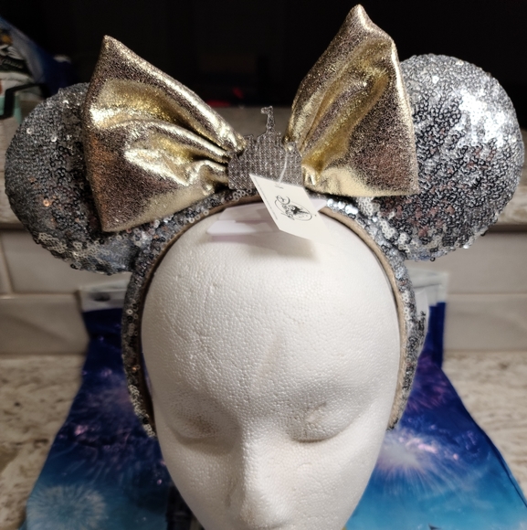 Disney Silver Sequin Disneyland Sleeping Beauty Castle Minnie Ears Headband BNWT - Picture 3 of 7